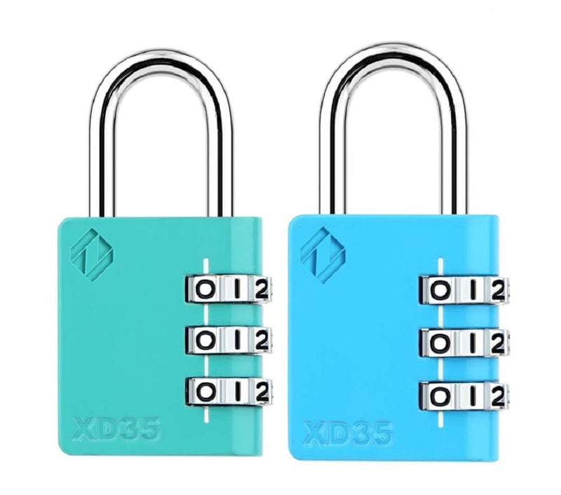 Zarker XD35 Combination Lock, 3-Digit Padlock for School Gym Sports LockerLock, Fence, Toolbox, Case, Hasp Storage (2-Pack, Emerald, Blue) - Image 1